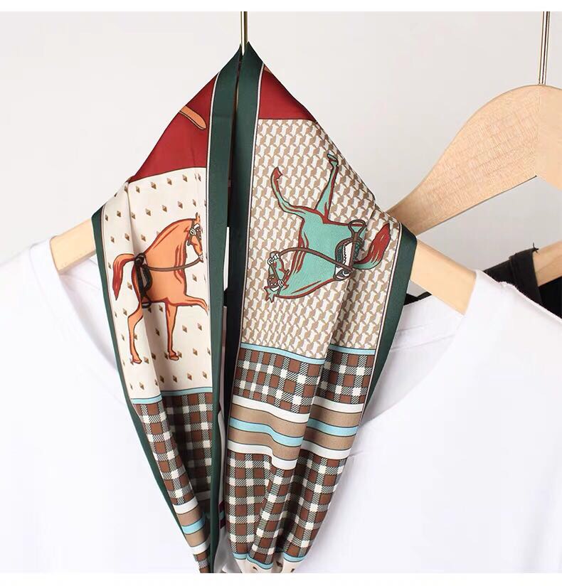 Spring And Autumn New Headband Double-Sided Long Scarf Diagonal Thin Narrow Long Small Silk Scarf Atmospheric Clothing With Silk Scarf Scarf Specification drawing