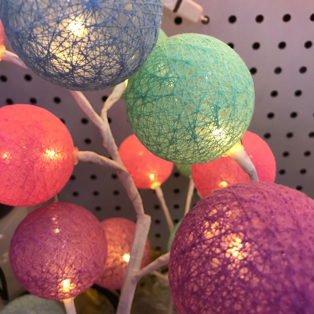 Bedside lamp, ins popular cotton thread ball LED light, girlish bedroom renovation, room decoration, small night table lamp, decorative light Specification image