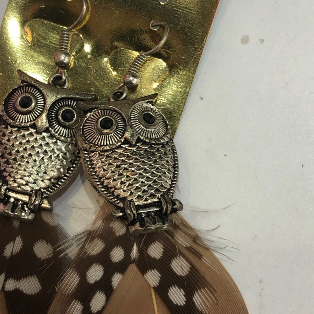 Factory direct sales of owl earrings and goose feather earrings details Picture