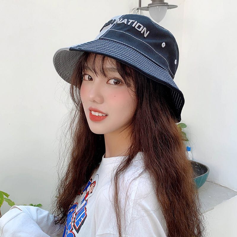 Japanese Contrasting Color Letters Academy Style All Matching Couple Fisherman Hat Spring Summer Casual Visor Hat Children Splicing Basin Hat Male details Picture