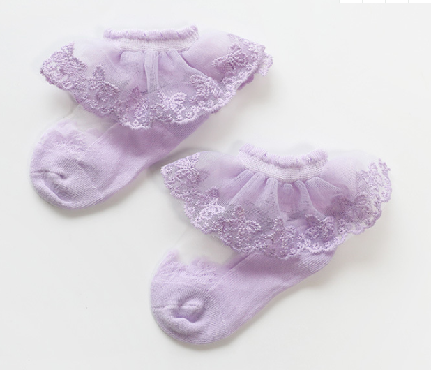 时尚紫色网袜身蕾丝花边夏季女隐形袜舒适船袜详情图1
