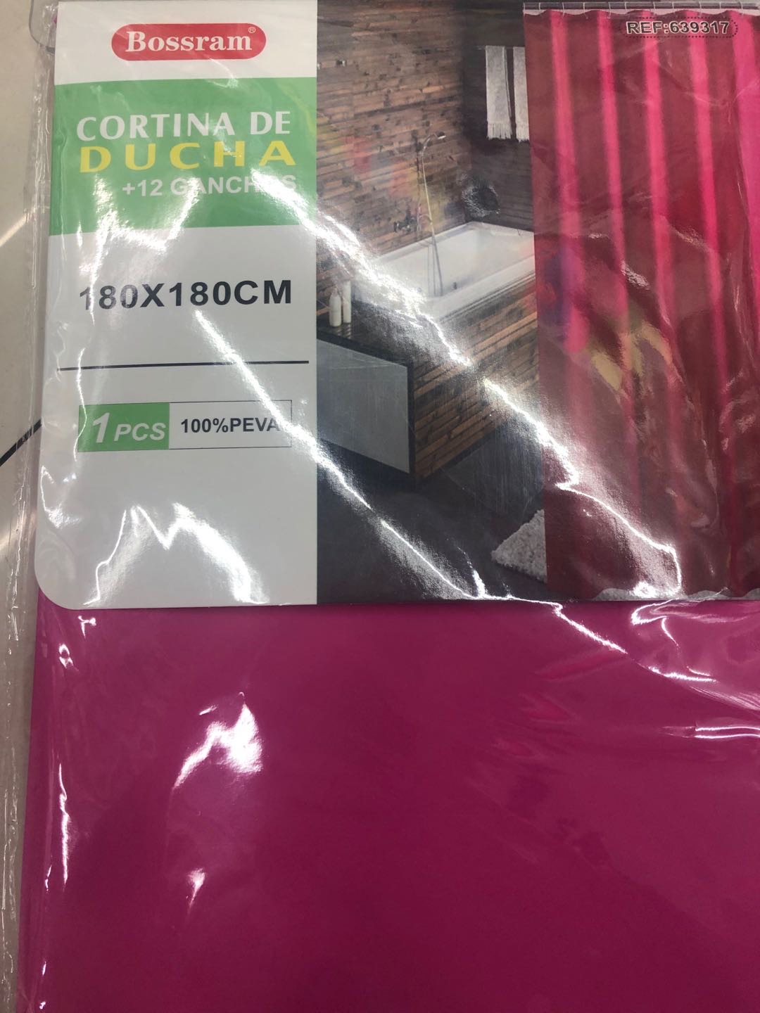 玫红家用浴帘洗澡免打孔防水防霉卫生间隔断产品图