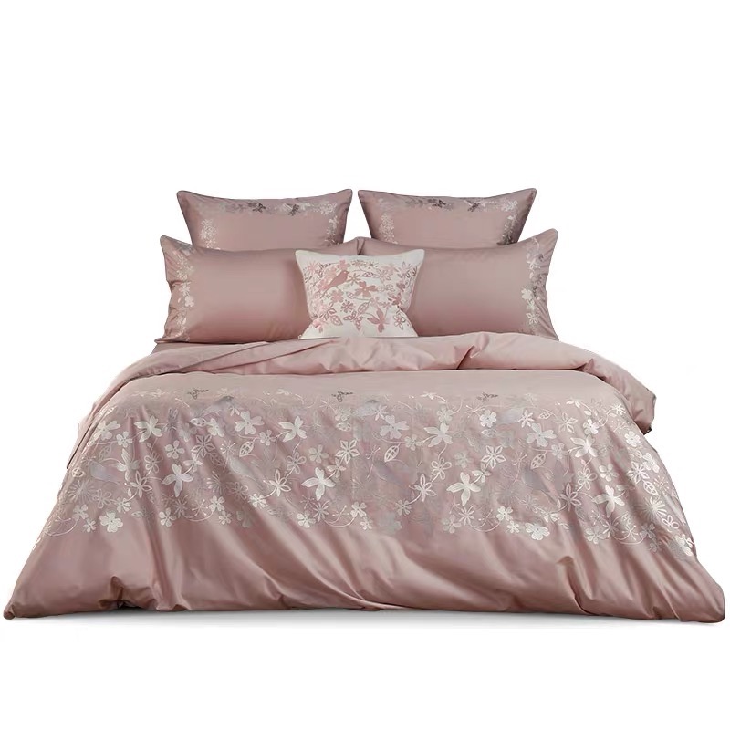 Cotton 60 Sateen Modern Wedding Pink Cotton Bed 4-Piece Set