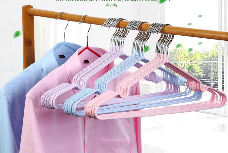 Impregnated Plastic Non-Slip Coat Hanger Metal Clothes Hanging Clothes Support Adult Children Drying Rack Household Traceless Hanger Manufacturers Wholesale