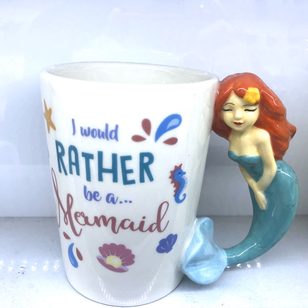 Mermaid lovely ceramic mug for children with lid creative personality trend mug for home milk breakfast coffee mug