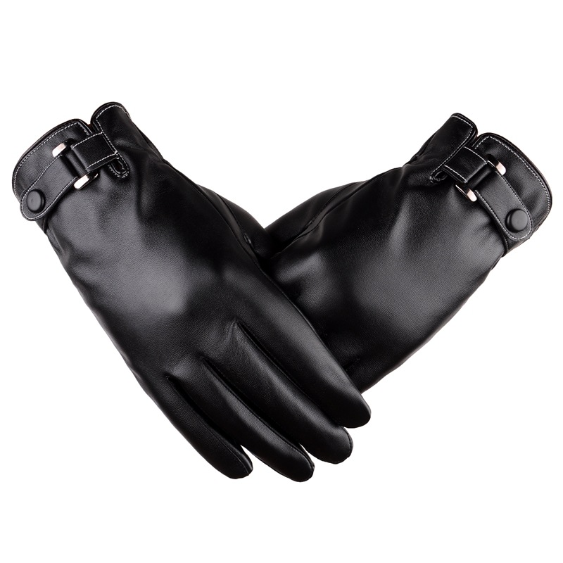 Winter gloves, men's touch screen leather gloves, simulated leather, washed leather, PU with fleece, warm cycling gloves, driving details Picture