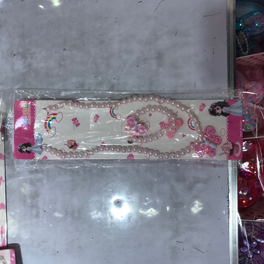 Children's necklace, bracelet, girl, princess, butterfly, pearl two-piece jewelry set, cute baby, girl accessories, warm and cozy