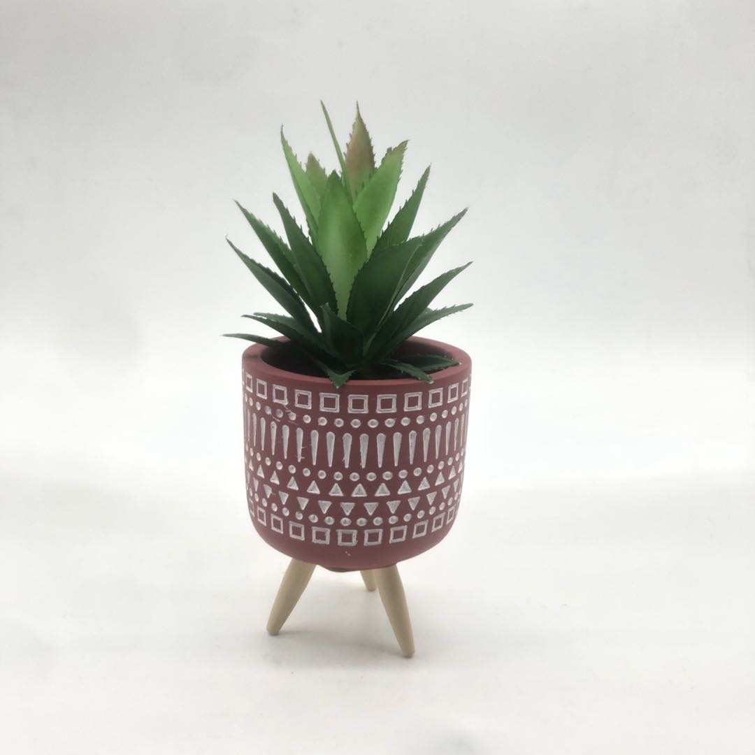 新款南美水泥带木脚个性装饰绿植多肉花盆小摆件