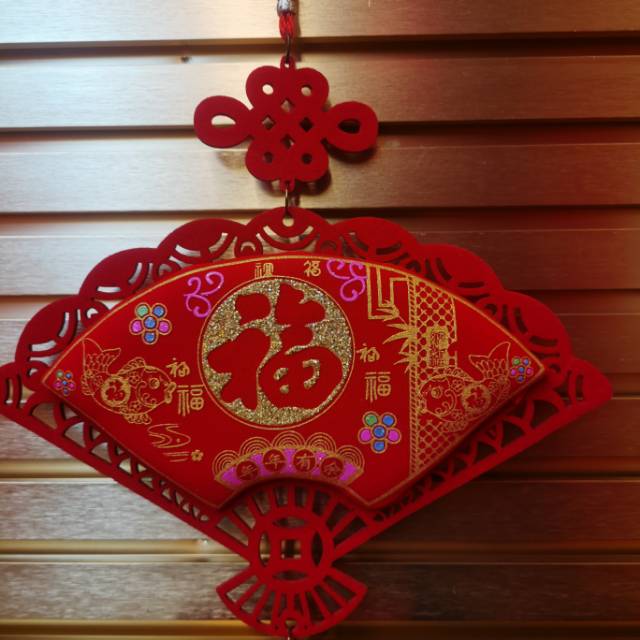 New Year Spring Festival Chinese Knot Small Two-Piece Fan-Shaped Apple Pendant Fu Word Fringe Pendant Decorative Supplies Flannelette Printing Chinese Knot, Strong Toughness details Picture
