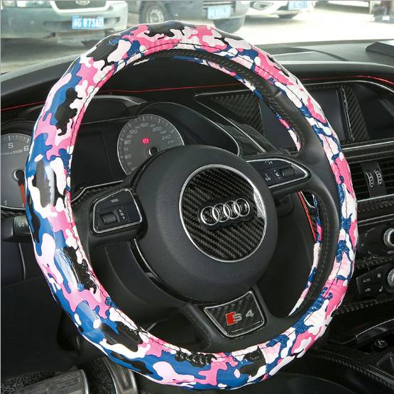 夏季迷彩方向盘套亮片皮炫彩汽车把套防滑汽车内饰用品方向盘套细节图
