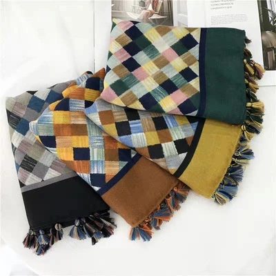 Multi-Color Chequered Pattern Printed Scarf Shawl Dual Use Lovely Students