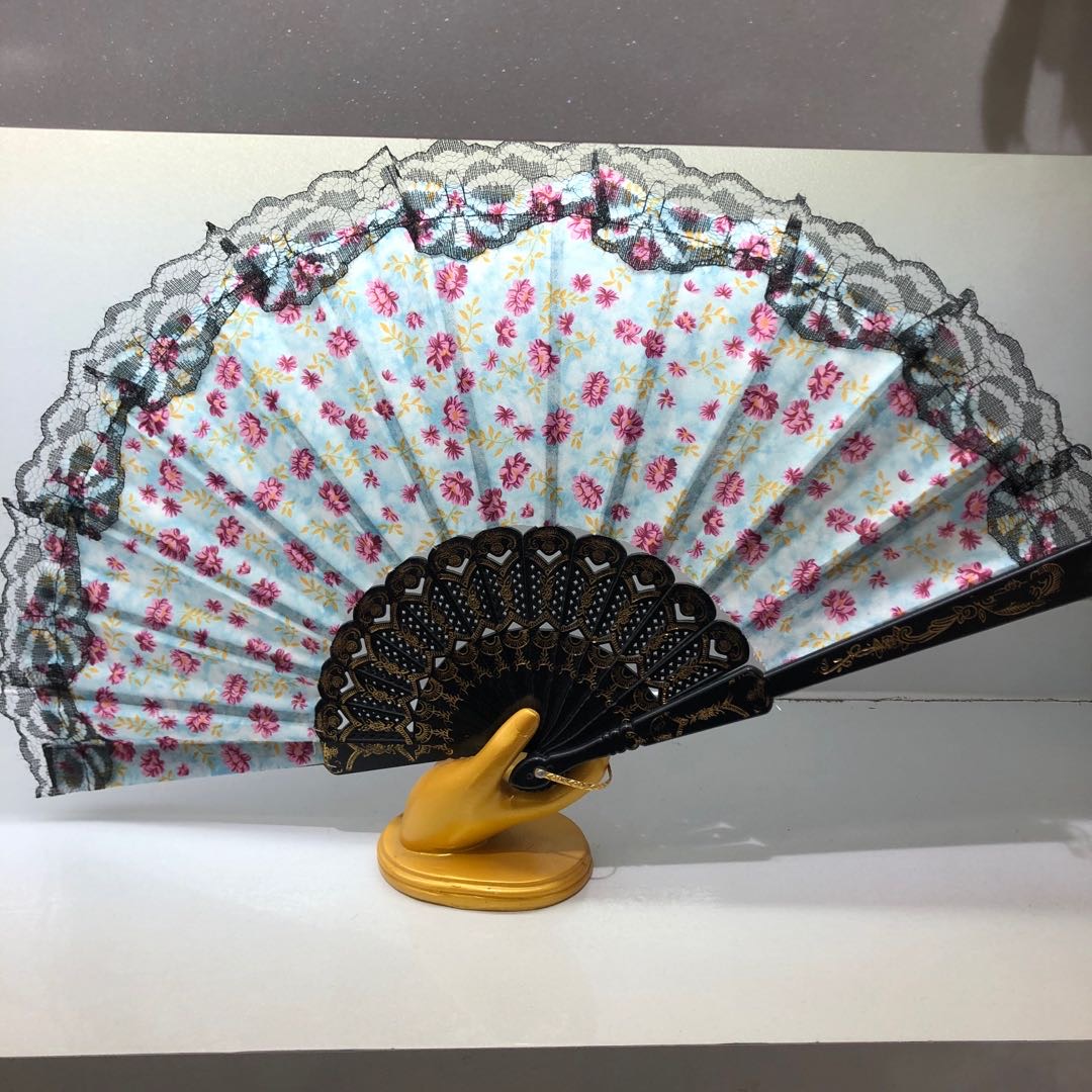 Black edge floret cloth fan dance fan home decoration process decorations thumbnail