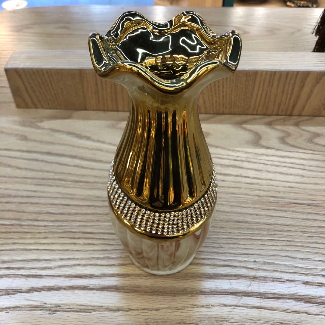 Wide-mouth diamond-inlaid ceramic flowerpot craft decoration pieces European home crafts full figure