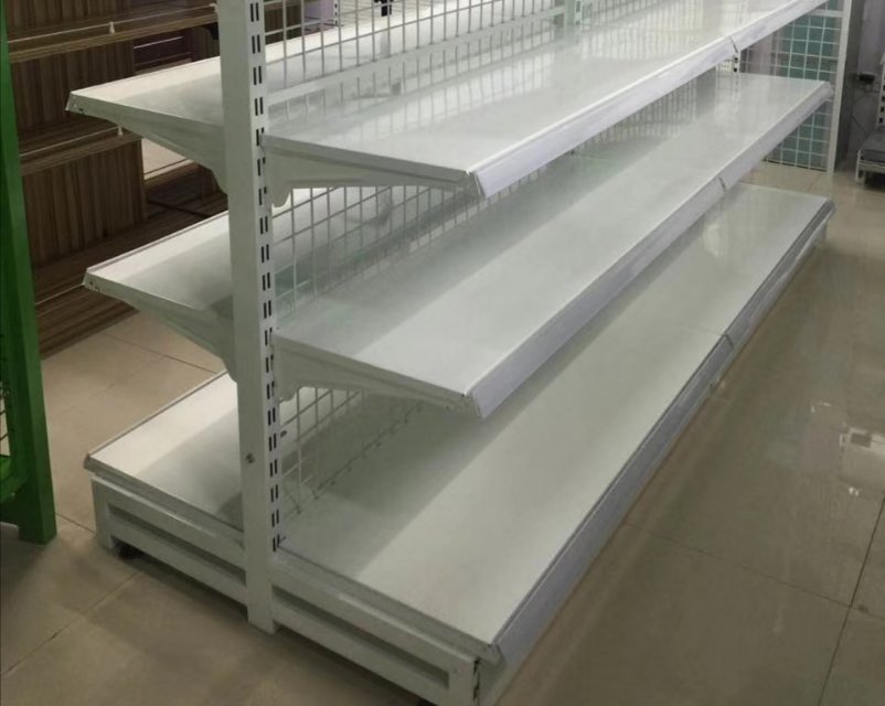 白色超市槽板货架 产品展示架 挂钩货架 样品展示柜详情图3