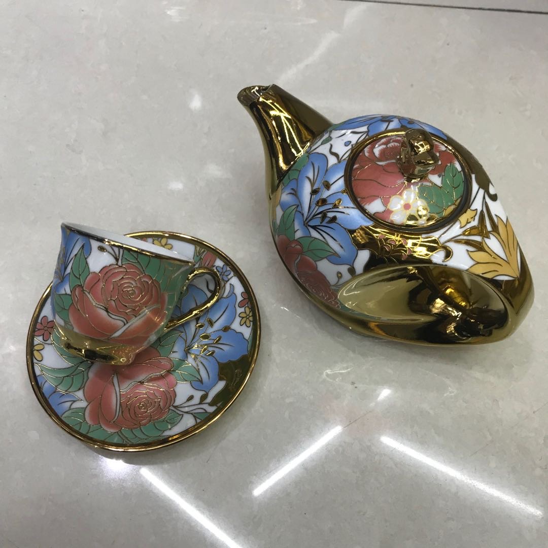 9pcs陶瓷咖啡镀金杯碟花面多样清装混装产品图