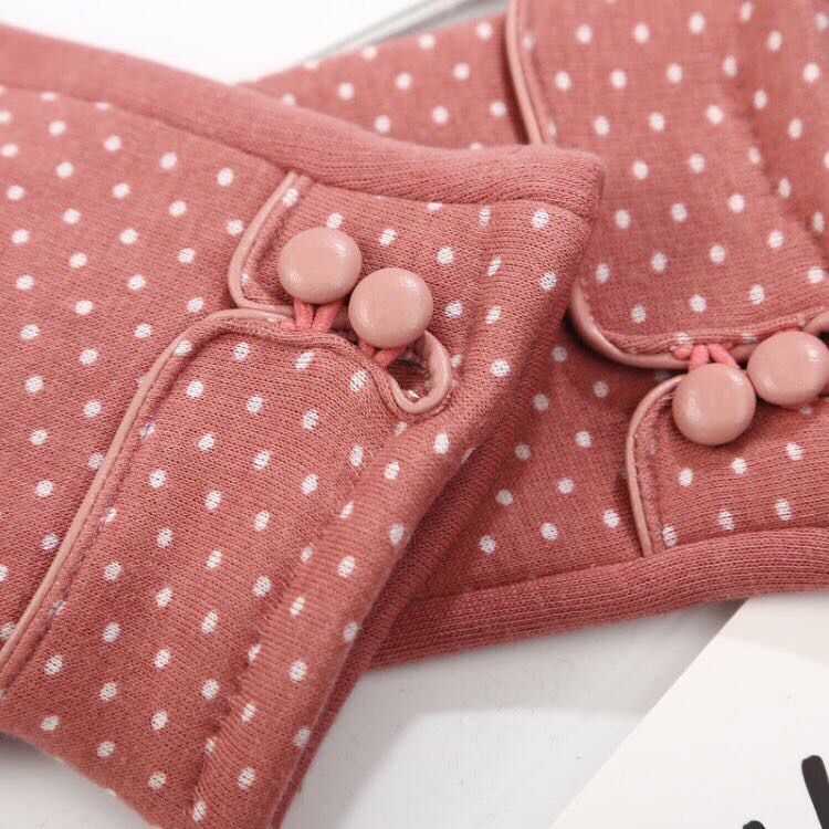 手套女秋冬季韩版波点纽扣触屏加绒保暖骑车手套开车防寒均码手套产品图