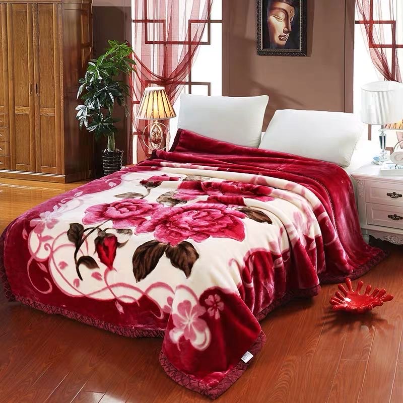 诗兰毛毯被子喜被大红色加厚珊瑚绒双层拉舍尔盖毯详情图2