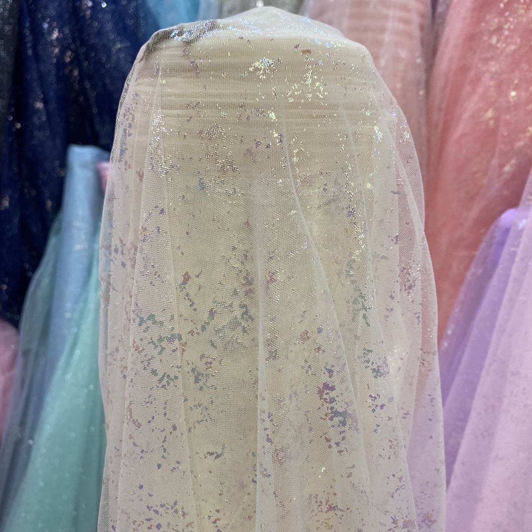 印花网纱渐变网布 网布数码印花 六角网眼布 现货彩虹印花面料