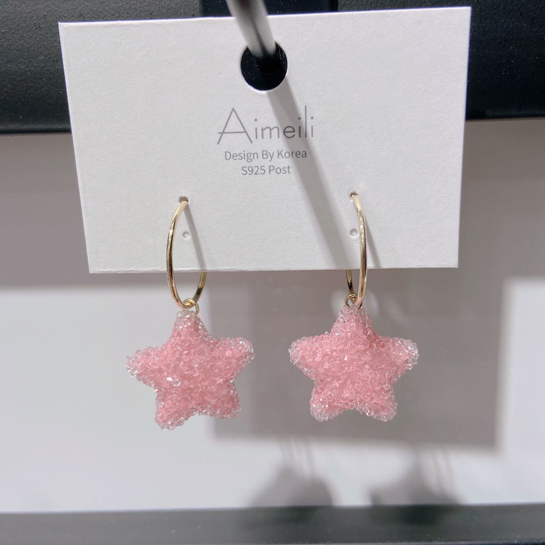 925 silver needle temperament contracted star pink eardrop new style tide earring full figure