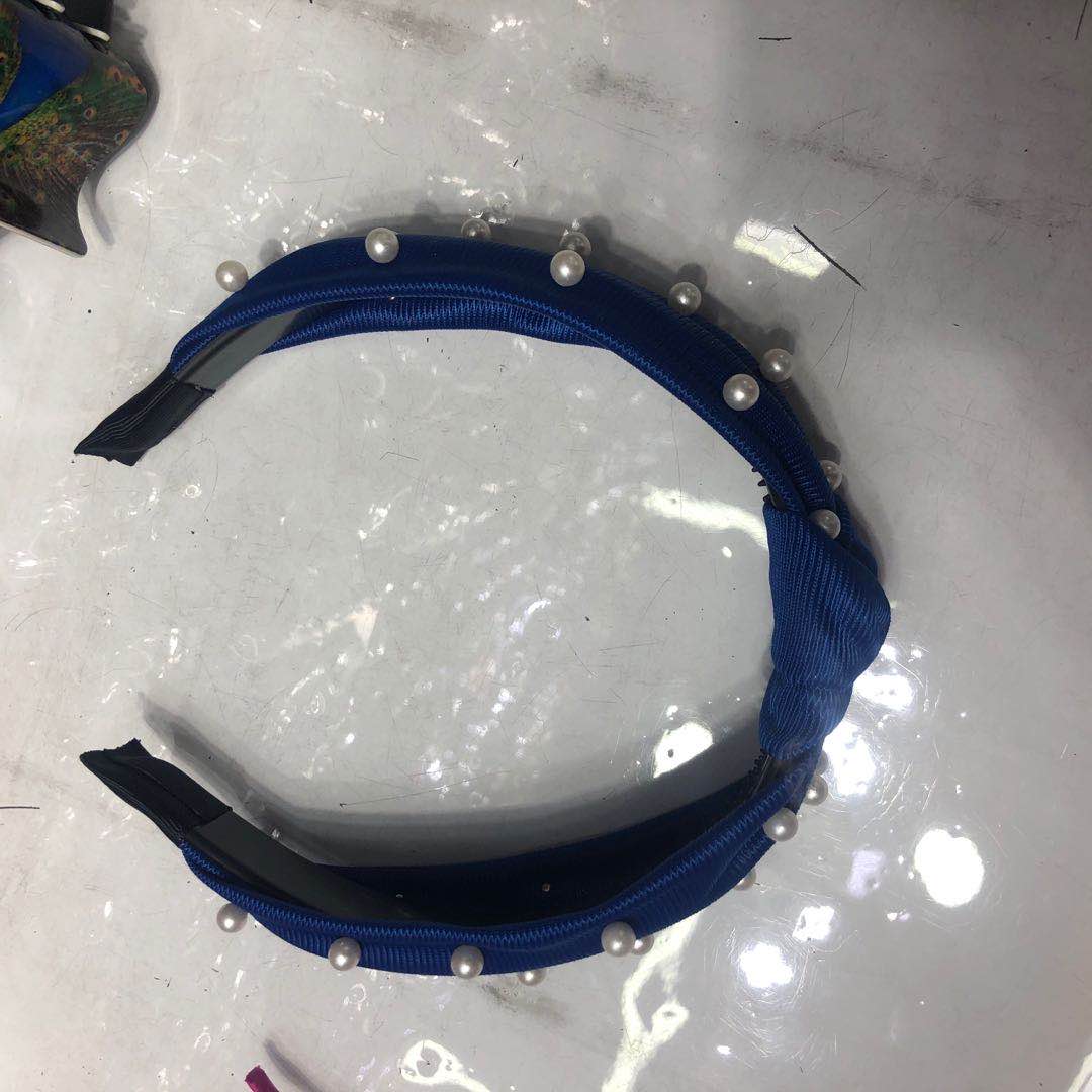 Korean simple and fashionable hair tie, blue beaded hair tie, fabric hair tie headband, adult hair tie decoration, a hit on the Internet details Picture