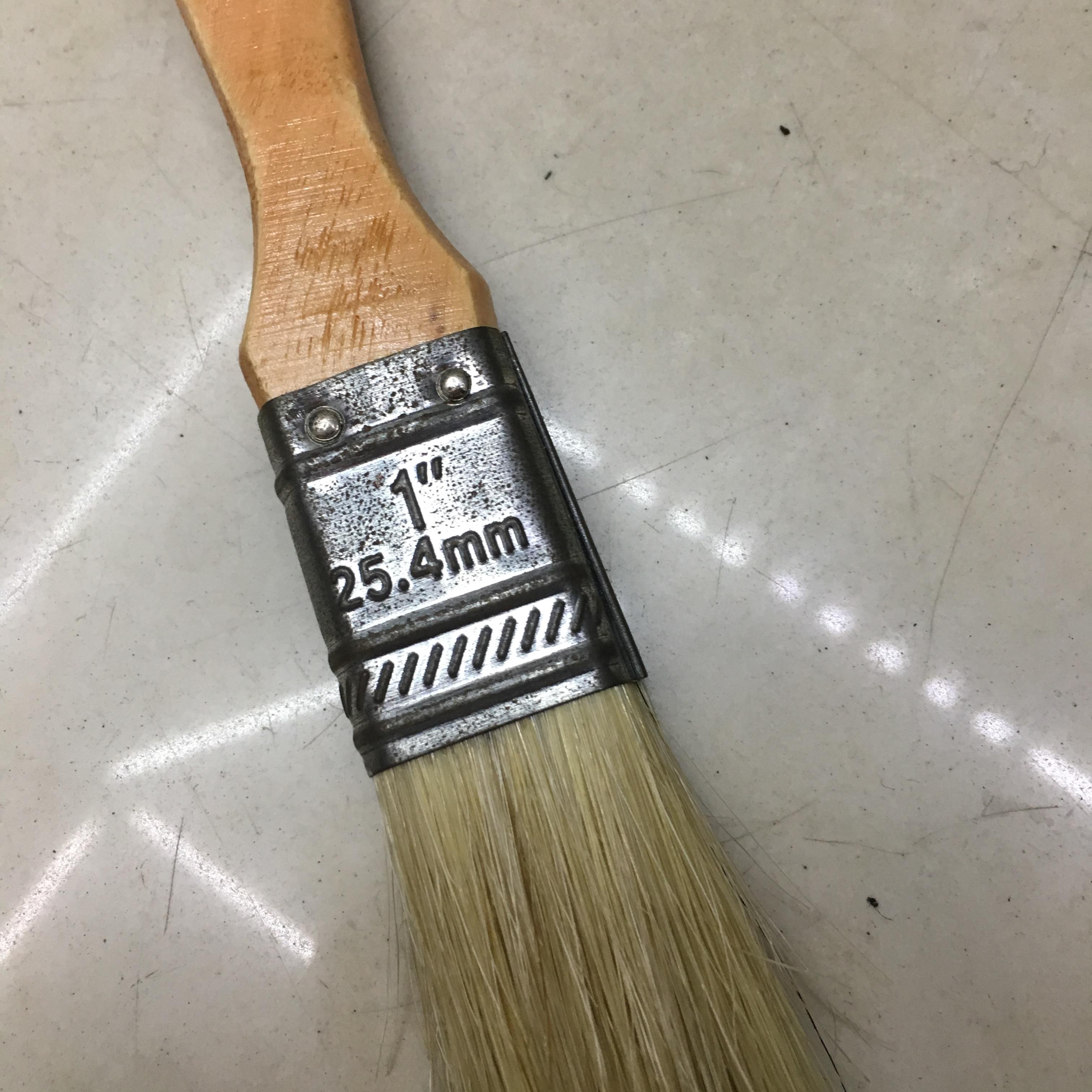 1寸木柄油漆刷，三色6422柄型，猪鬃掺丝。产品图