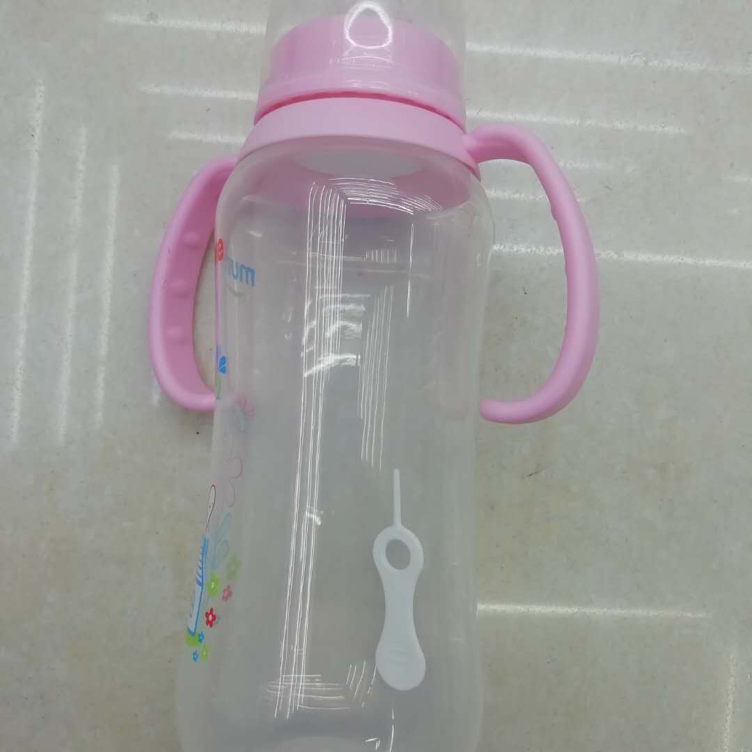 新生儿婴儿奶瓶婴儿硅胶防摔大宝宝防胀气防摔防爆粉双柄细节图