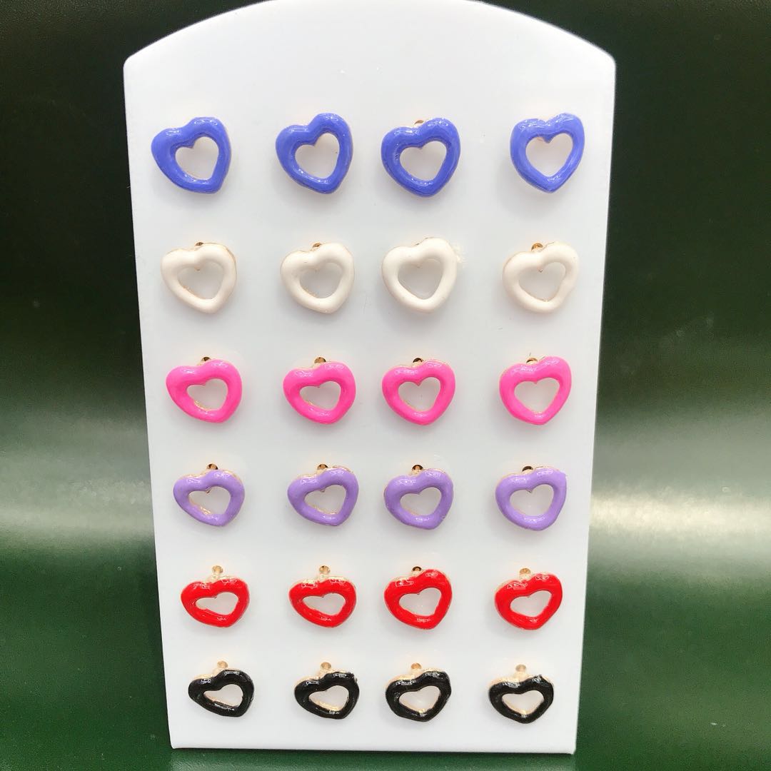 聚划算外贸原单多彩爱心耳钉可爱少女耳饰