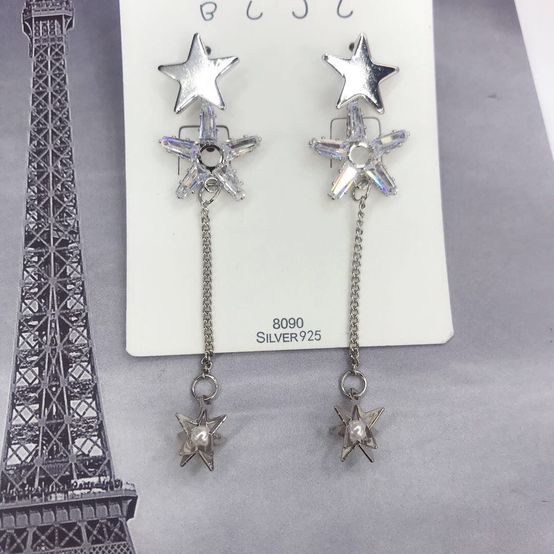 Fashionable and versatile long tassel earrings, double-star micro-inlay elegant earrings Specification image