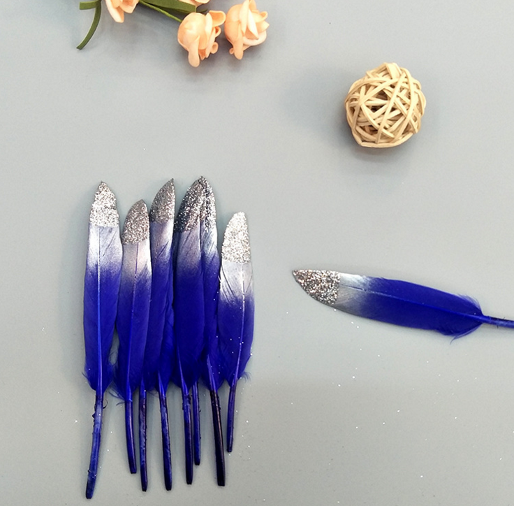 网红金色喷漆鹅毛直刀羽毛12-17厘米DIY手工饰品服装工艺装饰材料产品图