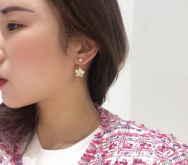 S925 Silver Needle Elegant Flower front and back clipped earrings, micro-set color retention trendy earrings Specification image