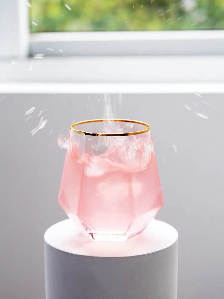 米立风物网红水杯玻璃杯ins风女家用创意透明几何金边茶杯子酒杯