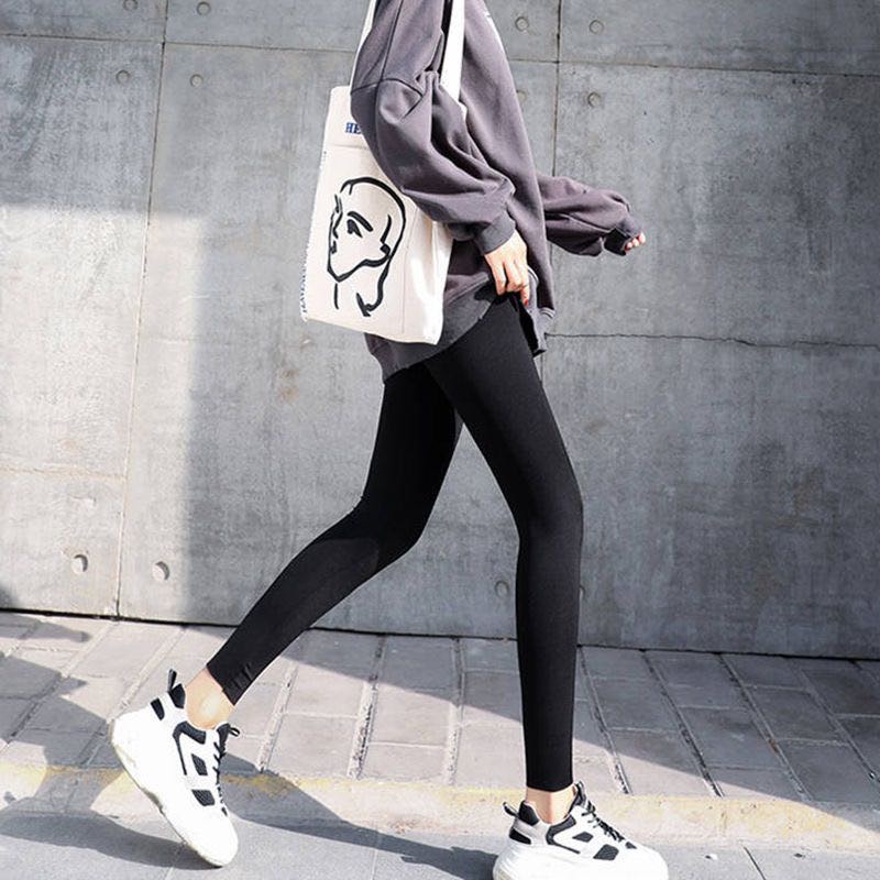 鲨鱼皮打底裤女春夏季外穿高腰薄款黑色九分液体运动瑜伽紧身裤子