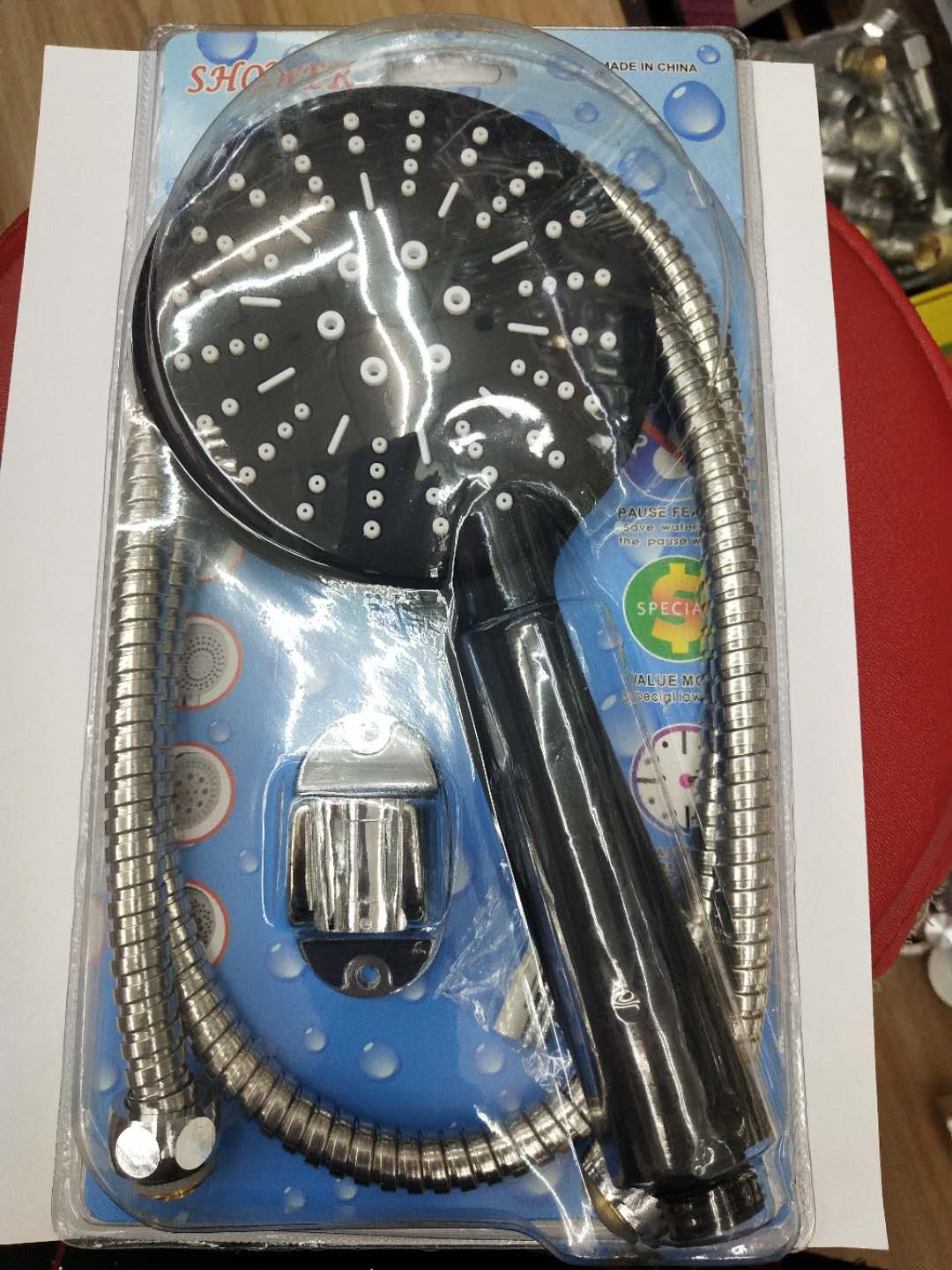 Plastic Shower Head + Stainless Steel Pipe New