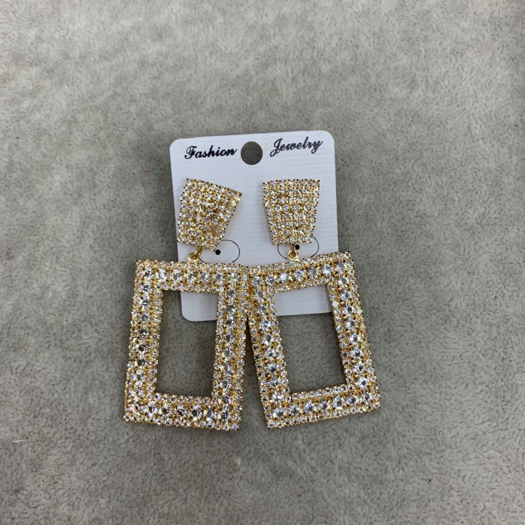 方形镶钻耳环气质新娘潮流百搭耳饰