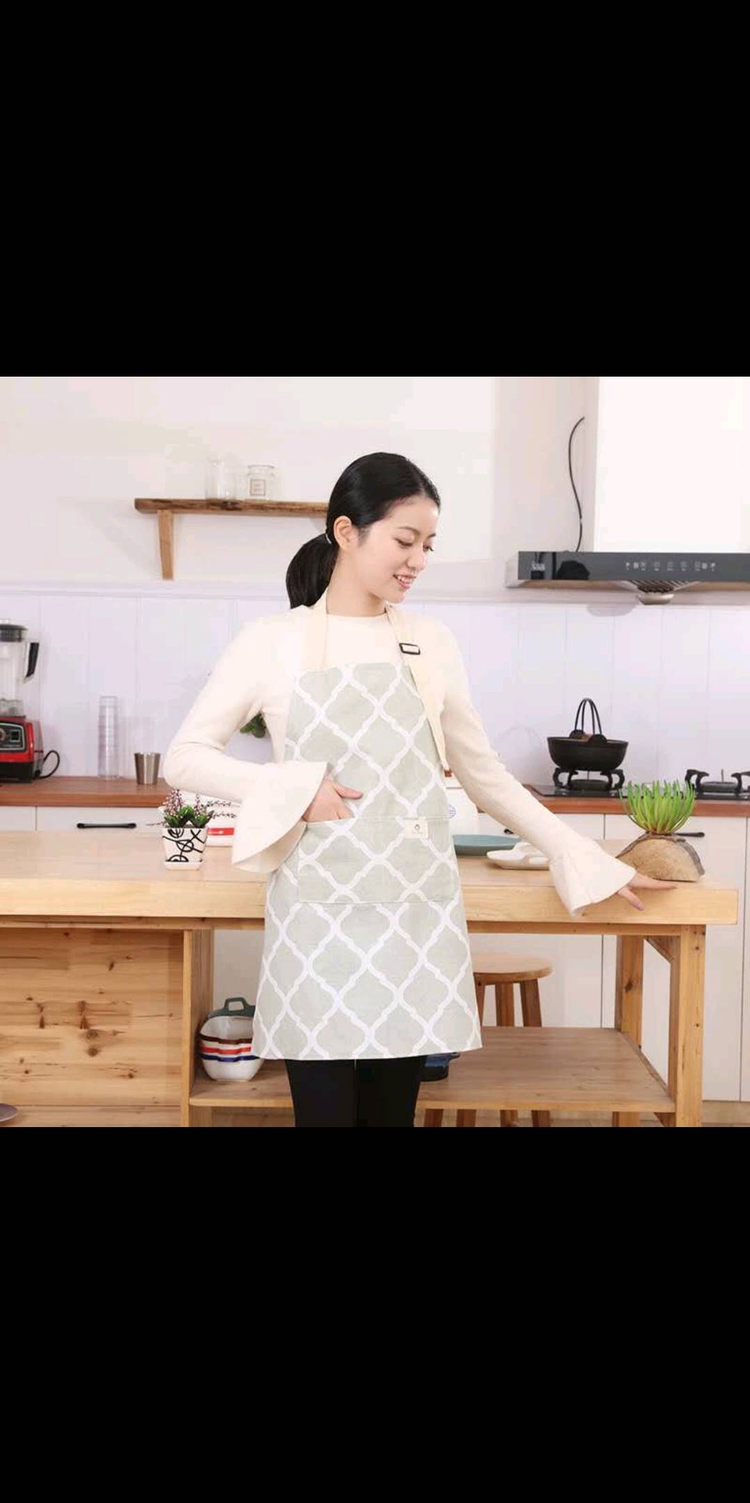 Life Blue Fashion Korean-style apron, large pocket, kitchen, baking room, home chores, waterproof, hand sanitizer, waist wrap Specification image