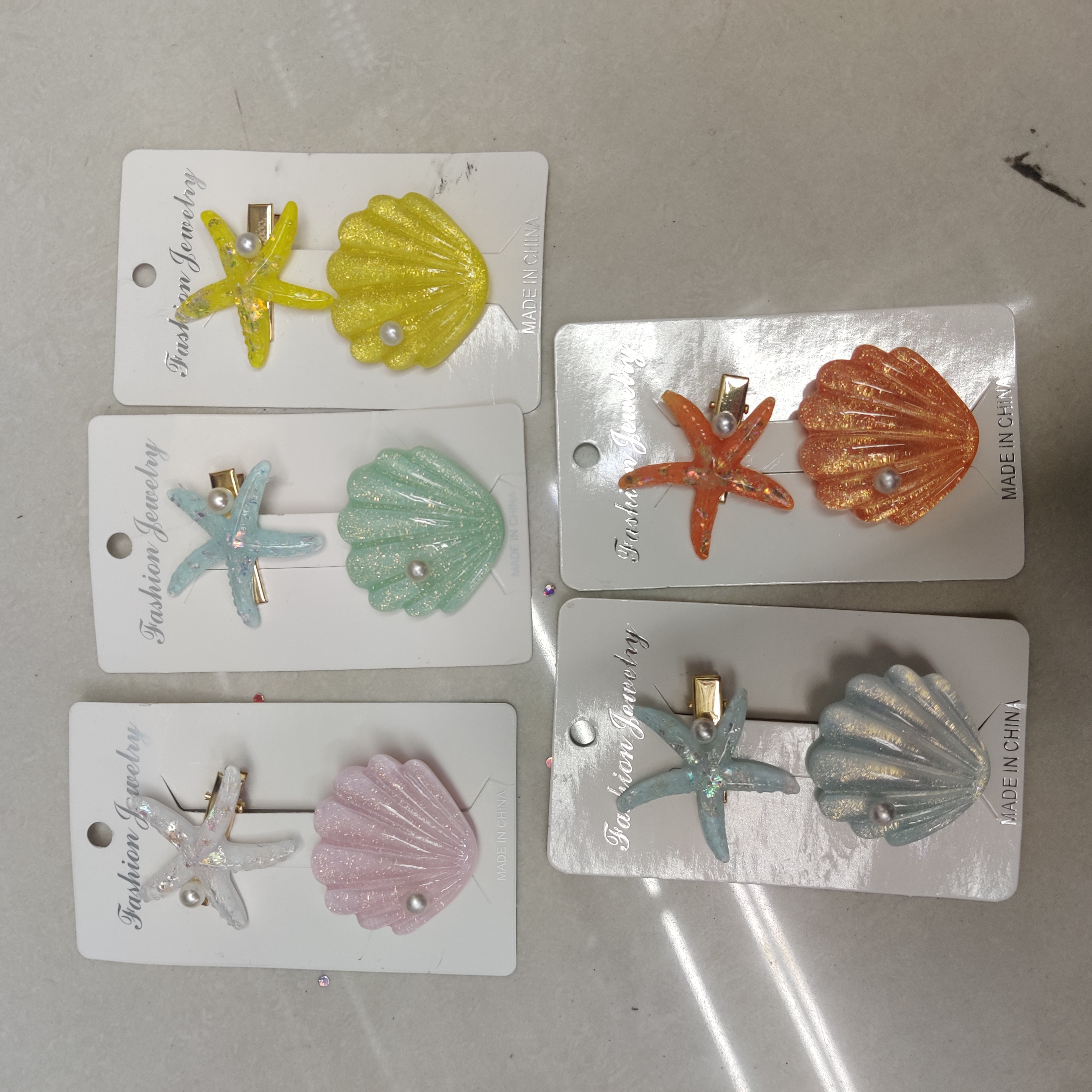 ins法式少女发夹 复古甜美珍珠醋酸发夹  海星贝壳海洋系发卡