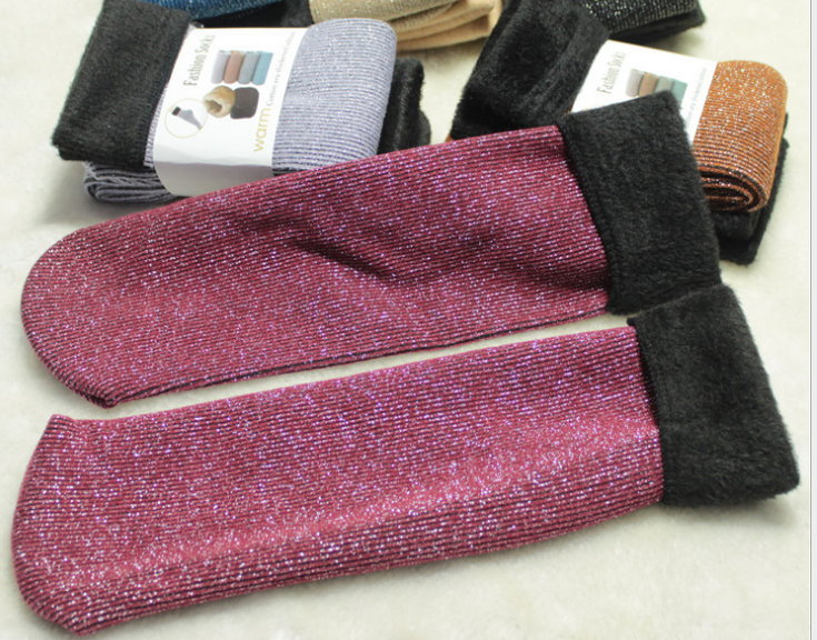 Women's socks autumn winter style thick snow socks silver silk all size warm woolly socks thumbnail