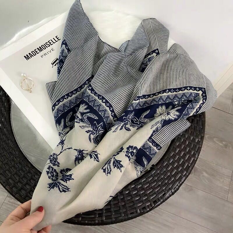 Foreign Trade South Korea Spring And Autumn Retro Silk Scarf National Wind Cotton Linen Large Square Towel details Picture