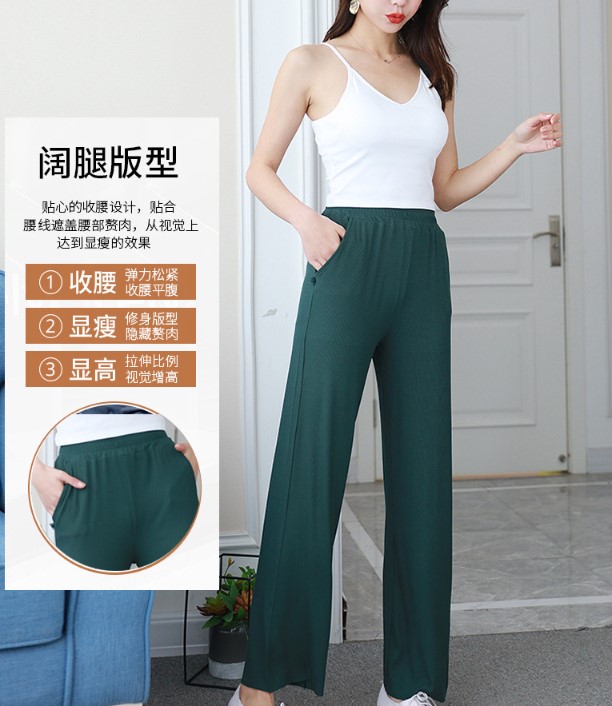 Ice silk wide-leg pants, women's modal swing pants, high-waisted drape spring and autumn casual pants, loose straight-leg mom pocket pants details Picture