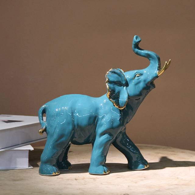 Creative modern ceramic elephant ornaments, simple home animal decorations, dark green and gilded auspicious elephant ornaments Specification image