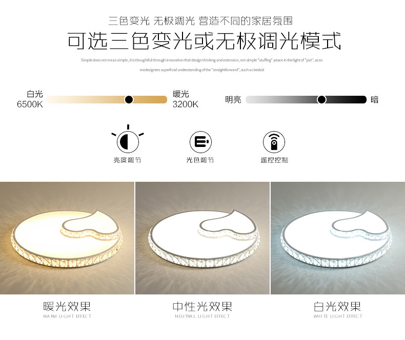 Nordic led circular ceiling lamps, modern, simple and ultra-thin crystal bedroom, children's room, star and moon lighting fixtures details Picture