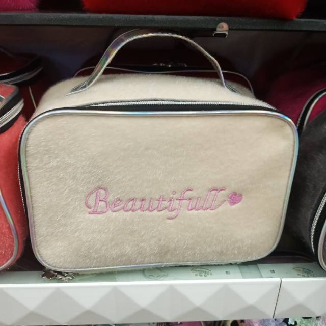 化妆包子母包手提包箱包白色绒毛包