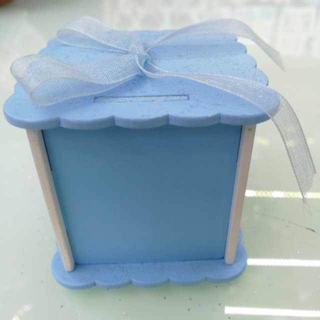 A blue bear with a bow wooden table decoration for kindergarten Specification image
