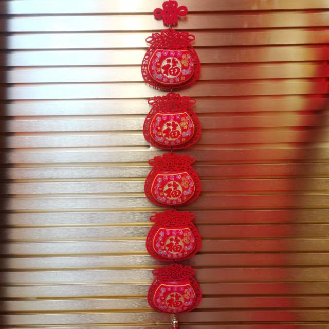 New Year Spring Festival Chinese Knot Money Bag Fu Character Three-Dimensional Money Bag Five Fu String Fringe Pendant Decorative Supplies Flannelette Printed Chinese Knot