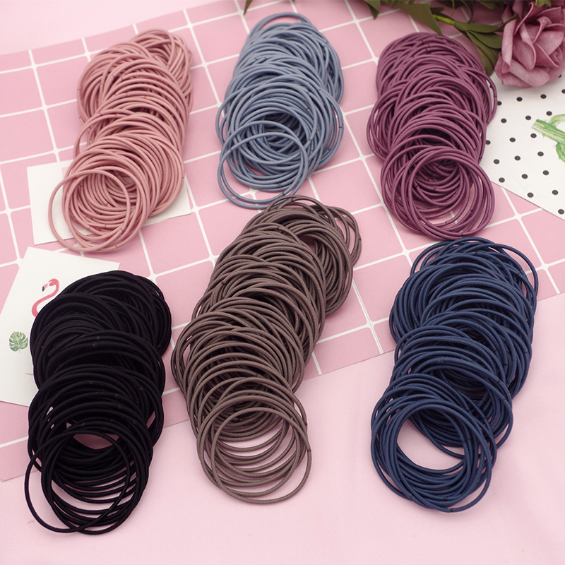Japan and South Korea no seams high stretch rubber band Joker ladies glossy hair rope 100 boxed colorful hair ring hair accessories thumbnail