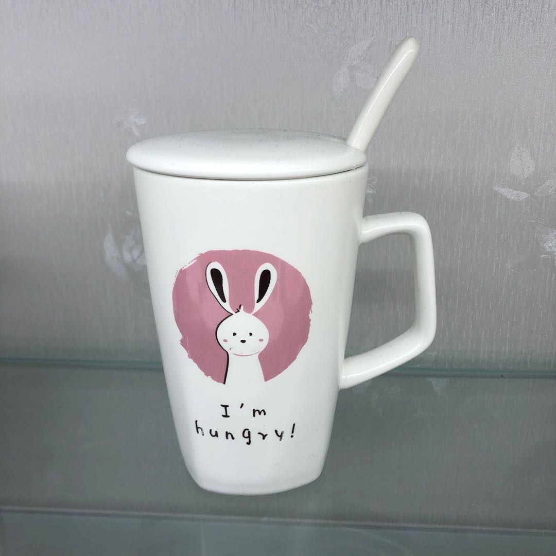 小兔子陶瓷杯带勺咖啡杯学生茶杯礼物礼品