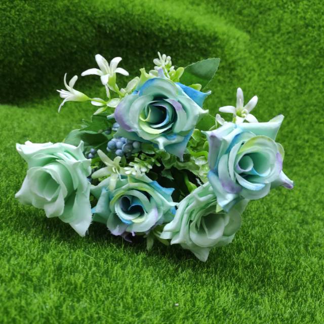 Manufacturers direct imitation of real blue indoor decoration table top single false flowers living room decoration flower arrangement dried flowers bouquet decorations thumbnail