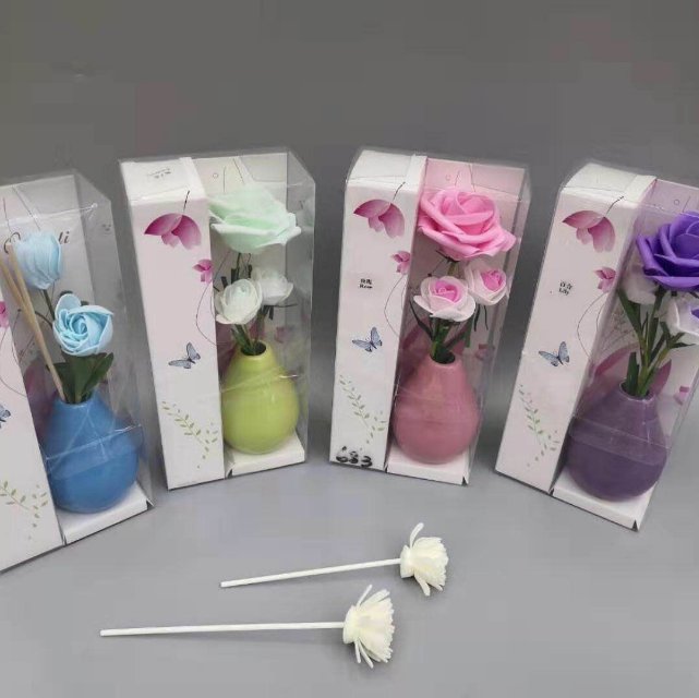 四色款仿真玫瑰花香薰精油糖果色花瓶1
