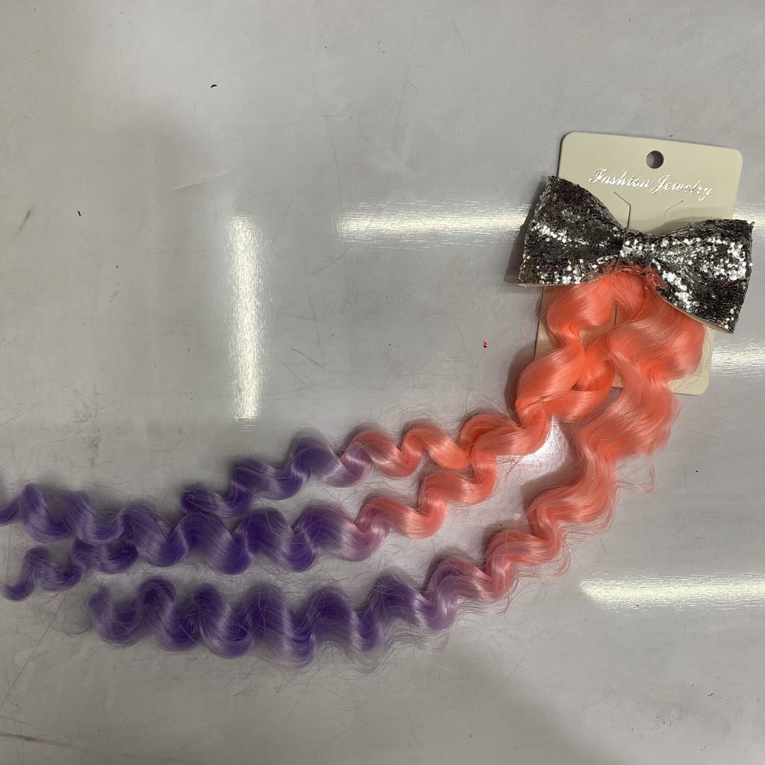 热销新款潮流时尚亮片蝴蝶结超卷撞色假发鸭嘴夹