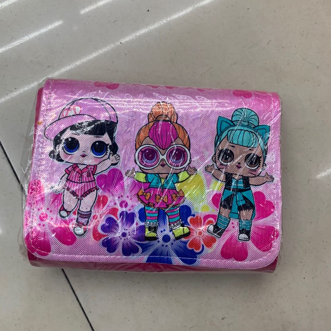粉色镭射钱包三个女孩款翻盖包包